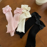 Bonnyshow Women Knitted Bow Tie Fingerless Gloves Lolita Arm Sleeve Y2k Pink Girl Gothic Keep Wamrm Long Gloves Kawaii JK Accessories