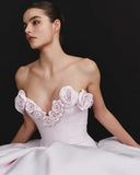 Bonnyshow Couture Blush Pink 3D Flower Long Evening Dresses Princess Flower A-line Women Formal Party Dress Lace Up Back