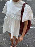 Bonnyshow  Embroidery Blouse Women Flying Sleeve High-neck Loose Shirts 2025 Blusas Vintage Summer Tops Chic Sweet White Blouses