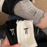 Bonnyshow Lolita Sweet Bow Socks for Women Summer Breathable Thin Loose Sock Y2K Girls Korean Solid Color Middle Tube Socks