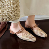 Bonnyshow  Vintage Woven 1 Slip-on Toe Half Slippers Women's New Outwear French Fairy Style Thick Heel Holiday Shoes