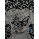 Bonnyshow  Kawaii summer butterfly graphic printed hot girl short-sleeved T-shirt women 2025 new sexy niche slim casual niche aesthetic top