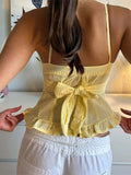 Bonnyshow  Sexy 3d Bow Women's Corset Top Fashion Solid Pleated Backless Female Crop Vest Summer High Street Lady Suspender Tank Blouse