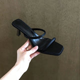 Bonnyshow  Summers Narrow Band Women Slippers Shoes Casual Street Style Ladies Open Toe High Heel Slides