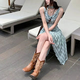 Bonnyshow  Fashionable Irregular Mini Dress Female Clothing Plaid Summer New Swinging Collar Drawstring Hotsweet Sleeveless Vintage Dresses