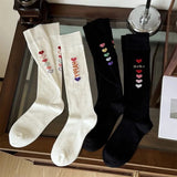 Bonnyshow Y2K Love Heart Stockings for Girls Korean Cotton Knee High Long Sock Women Japanese JK Black White Long Socks