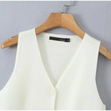 Bonnyshow  Casual Knitted Solid V-neck Vest Women Versatile Sleeveless Single Breasted Vest Cardigan Female Fashion Simple Basic Knitwear