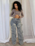 Bonnyshow Fashion Casual Pleated Patch Women's Jeans New Retro Unique Design Straight Pants Women Autumn Hip Hop Streetwear Long Pants