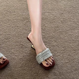 Bonnyshow  French Style Beautiful One-word Sandals Women's Summer Outer Wear 2025 New Style Rinse Belt Suede Elegant High Heel Sandals