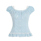Bonnyshow  Sweet Simple Slim Fit Lace Spliced Women Plaid Shirts Fashion Causal Ruffly Bow Fake 2 Piece Blouses