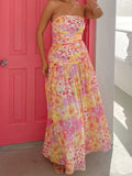 Bonnyshow  Women s Floral Print Maxi Dress Sleeveless V-Neck Empire Waist Summer Dress with Ruffle Hem and Adjustable Straps