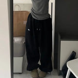 Bonnyshow Spring Gray Oversized Sweatpants Women Harajuku Korean Fashion Sport Pants Embroidery Y2k Vintage Baggy Trousers Aesthetic