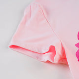 Bonnyshow  Y2K Pink Floral Print T-shirt Stylish Cute O-neck Fitted Crop Top Women Streetwear Short Sleeve Tee Casual Outfits