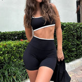 Bonnyshow  Sporty Casual Three Piece Suit Women Turtleneck Zipper Full Sleeve Coat+sleeveless camisole+High-waisted Elastic Shorts