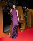 Bonnyshow Dark Purple Stretchy Mermaid Evening Dresses With Ruffles Trimmed Details Elegant Long Formal Party Dress Maxi Gowns To Party