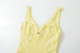 Bonnyshow  Hollow Out Embroidery Yellow Tank Dress Women V Neck Sleeveless A-line Mini Summer Dresses Holiday Party Robe