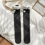 Bonnyshow Winter Women Stockings Warm Wool Cashmere Thigh High Sock Korean Lolita Sweet Girl Cute Pompom Over Knee Long Socks