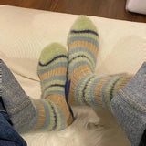 Bonnyshow Retro Mink Velvet Socks Women Harajuku Rainbow Striped Furry Sock Autumn Winter Warm Fluffy Plush Knitted Home Socks Sox