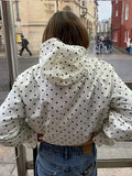 Bonnyshow  Chic Striped Printed Hooded Jacket For Wowem Fashion Flared Sleeves Zipper Pocket Waist Loose Coat Lady Autumn Casual Outerwear