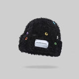 Bonnyshow Colorful Button Plush Beanie Cap Women Winter Warm Fur Female Bucket Cap Korean Solid Color Thicken Fisherman Hats