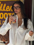 Bonnyshow  Summer Solid  Fashion Women's Embroidery Blouse Puff Sleeve Single Breasted Loose Versatile Shirt Casual Female Top 2025