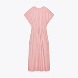 Bonnyshow  Elegant Women Short Sleeve Midi Dress New Spring Summer Sexy Round Neck Draped High Waist Robe Office Party Long Dresses