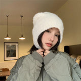 Bonnyshow Cute Bear Ear Wool Hat Winter Beanies Warm Ear Protection Knitted Beanie Cap Bonnets Cartoon Solid Color Warmer Earmuffs Caps