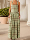 Bonnyshow  Elegant Floral Print Maxi Dress Sleeveless V-Neck Backless Boho Dress for Beach Wedding or Garden Party