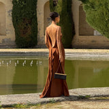 Bonnyshow  Elegant Split Women' s Dresses Solid Square Collar Backless Sleeveless Long Dress Female Summer Fashion Party Evening Vestidos