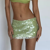 Bonnyshow  Silver Sequin Skirt Woman High Waist Mini Skirt Woman Fashion Shiny Glitter Elegant Short Skirts For Women Y2k Skirts
