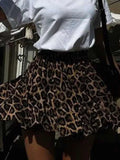 Bonnyshow Fashionable Sexy Leopard Print Short Skirt Stylish Ladies Loose Retro New Elastic Band Versatile Women's Slimming Skirts