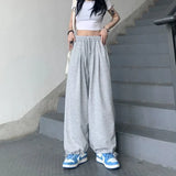 Bonnyshow Oversized Sports Gray Sweatpants Woman's Jogger Baggy Causal Pants Jogging Korean Fashion Wide Leg Thin Trousers Summer