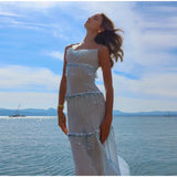 Bonnyshow  Female Sequined Tassel Slip Dresses Elegant Ladies Sleeveless Backless Shining Slim Strap Dress 2025 Summer Fashion New Robe