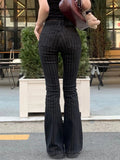 Bonnyshow  Stripe Slim Vintage Chic Jeans Zipper Pockets Fashion Low Waisted Button 90s Pants Streetwear All-match For Women