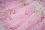 Bonnyshow  Romantic Floral Print Maxi Dress Ruffle Trim Lace Detail Tiered Long Pretty Pink For Women Sleeveless Summer TH9769