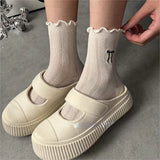 Bonnyshow Lolita Sweet Bow Socks for Women Summer Breathable Thin Loose Sock Y2K Girls Korean Solid Color Middle Tube Socks