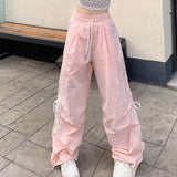 Bonnyshow Y2k Oversized Striped Cargo Pants Women Harajuku Casual Sweet Bow Baggy Summer Wide Leg Thin Trousers America Style Street