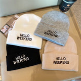 Bonnyshow Letter Embroidered Beanies Women Men Autumn Winter Warm Knitted Hat Korean Hip Hop Unisex Skullcap Couple Bonnets