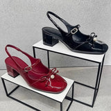 Bonnyshow  Elegant Women's High Heels Sandals Summer Bow Bead Shallow Buckle Mary Janes Shoes 2025 New Slingback Pumps Designer Lady Shoes
