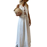 Bonnyshow  Loose Long Skirt Set Woman 2 Pieces Lace Up O-neck Sleeveless Tops High Waist A-line Skirt Lady 2025 Summer Casual Streetwear