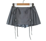 Bonnyshow Y2K Zipper Lace-up Mini Skirts Shorts Sashes Pleated Brown Grey White Blogger Streetwear Sexy Outfit Bottom