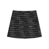 Bonnyshow Spring New O-neck Diamond Sequins Casual Cashmere Long-sleeved Sweater Women + High Waist Striped Knit Skirt Two-piece Suit