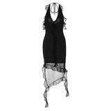 Bonnyshow Summer New Fashion Sexy See Through Irregular Dress Bodysuit Club Party Dress Vestidos