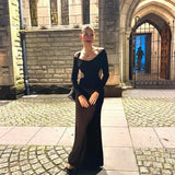 Bonnyshow Backless Maxi Dress Women Elegant Long Sleeve Bodycon Dress Autumn Winter Black Evening Party Christmas Dresses