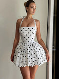 Bonnyshow  Sexy Polka Dot Halter Bubble Mini Dress Women Fashion Backless Lace Up Slim Puffy Dresses Lady Summer Chic Street Party Vestidos