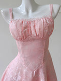 Bonnyshow  Elegant Pink Floral Midi Dress For Women Sleeveless A Line Romantic And Chic Simple And Stylish TH9794