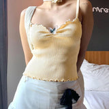 Bonnyshow Apricot Tank New Summer Women Sleeveless Sexy Camisole Fashion Streetwear V-Neck Butterfly Appliques Casual Slim Versatile Tank