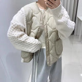 Bonnyshow Autumn Winter New Patchwork Fake Two Piece Jackets Long Sleeve Knitted Tops Mujer Y2k O-neck Single Breasted Coat Women