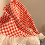 Bonnyshow Korean Plaid Triangle Hair Scarf Women Double Sided Lace Headscarf Summer Sunscreen Girls Headwrap Headband Photo Props
