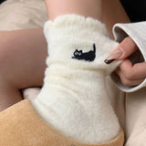 Bonnyshow Cute Cat Plush Socks for Women Warm Thicken Mink Velvet Floor Sock Winter Thermal Snow Home Sleep Socks Hosiery